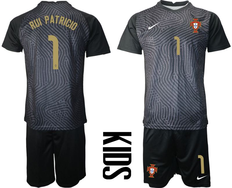 Youth 2021 European Cup Portugal black goalkeeper #1 Soccer Jersey1
